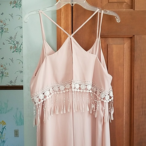 Light Pink Boho Maxi Dress with Tassles - Picture 3 of 6